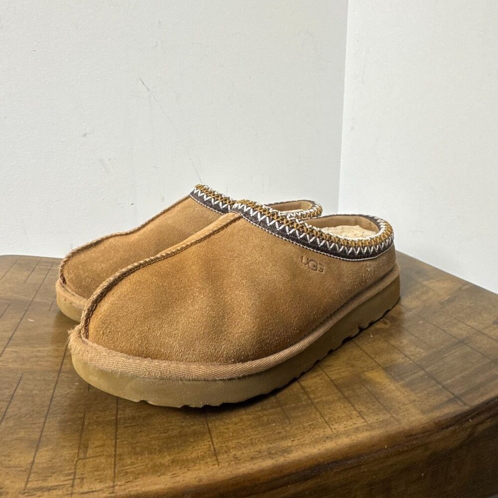 UGG Tasman Slippers Chestnut Suede Shearling Lined Women's Size 8